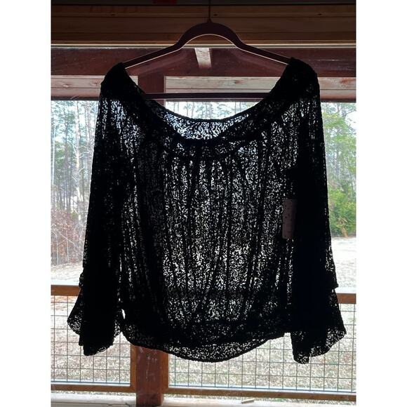 NWT! Free People Women's Sheer Black Lace/Paisley Print Blouse. Size Large - Picture 3 of 10